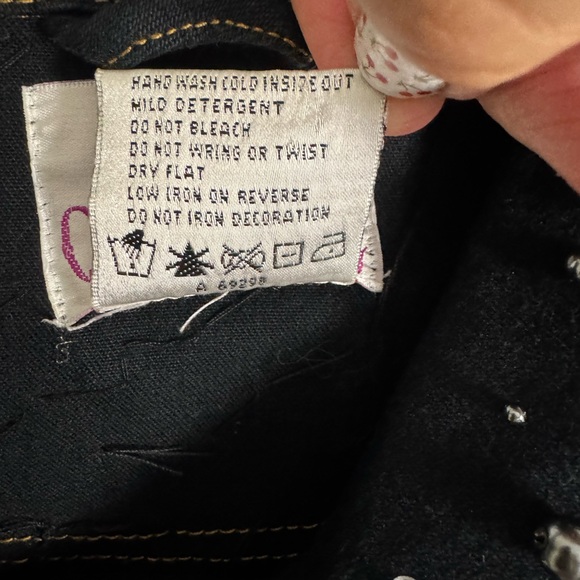 Quacker Factory Studded Embellished Diamond Pearl Black Denim Jean Jacket Large - Picture 6 of 9